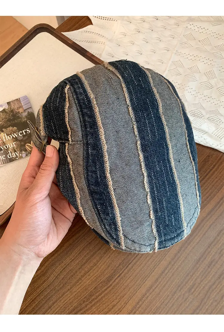 Japanese Striped Vintage Denim Cap for Women — feature 8