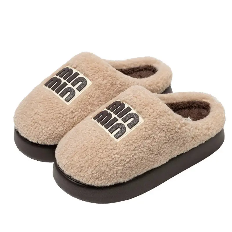 2025 Autumn and Winter New Style 4cm Thick-Soled Fur Slippers for Outer Wear, Warm Toe-Cap Lambswool Cotton Slippers - Image 10