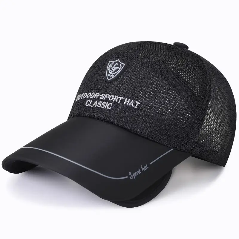 Men Black Mesh Baseball Cap Retractable Brim - Image 4