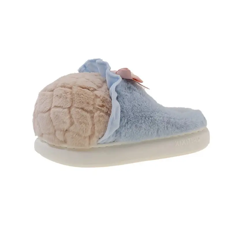 Sweet Cone Bow Plush Slippers for Women Winter Indoor Home Non-Slip Warm Thick-Soled Plush Half-Pack Heel Cotton Slippers - Image 7