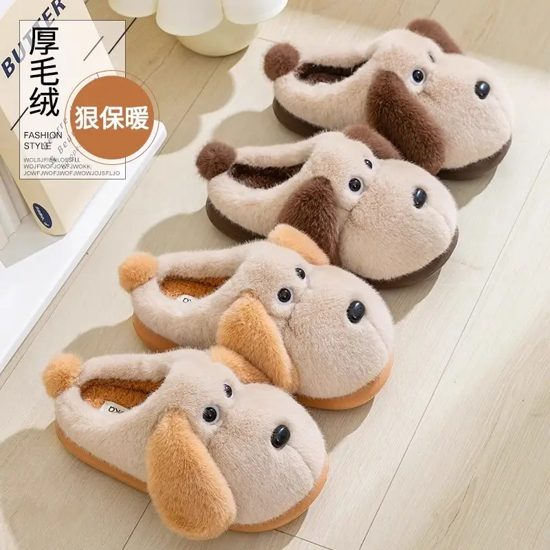 2025 New Big-Eared Dog Cotton Slippers for Women Autumn and Winter Indoor Home Non-Slip Couple Cute Stuffed Confinement Shoes - Image 12