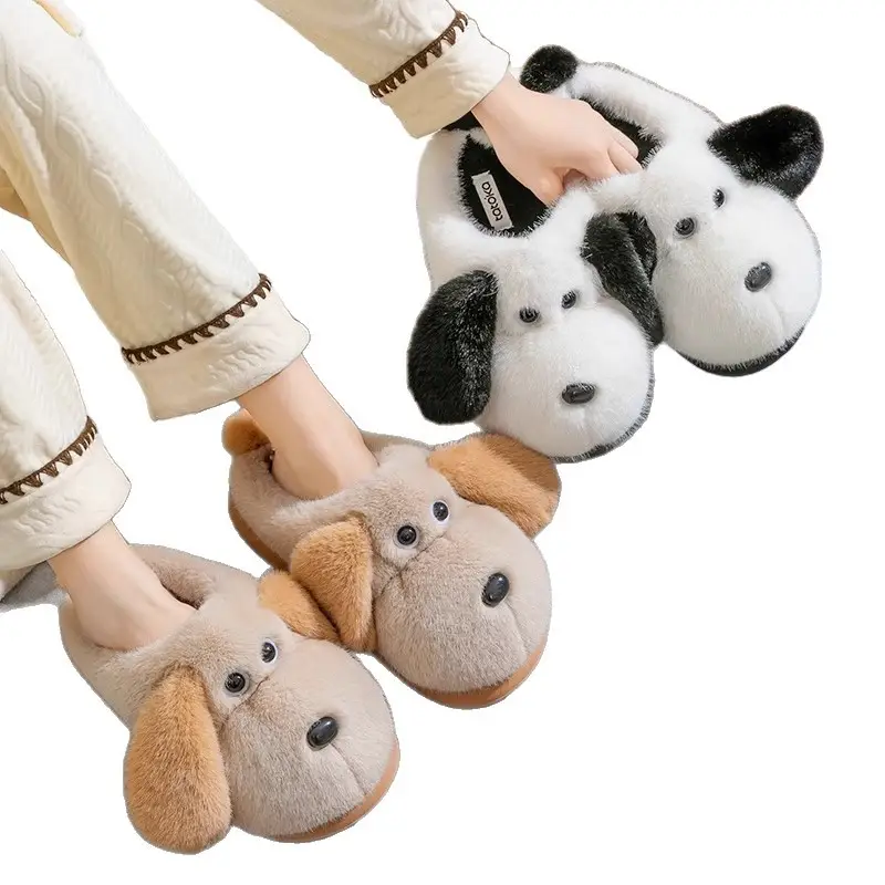 2025 New Big-Eared Dog Cotton Slippers for Women Autumn and Winter Indoor Home Non-Slip Couple Cute Stuffed Confinement Shoes - Image 13