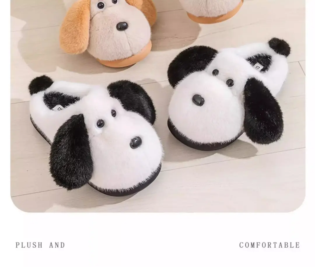 2025 New Big-Eared Dog Cotton Slippers for Women Autumn and Winter Indoor Home Non-Slip Couple Cute Stuffed Confinement Shoes — feature 3