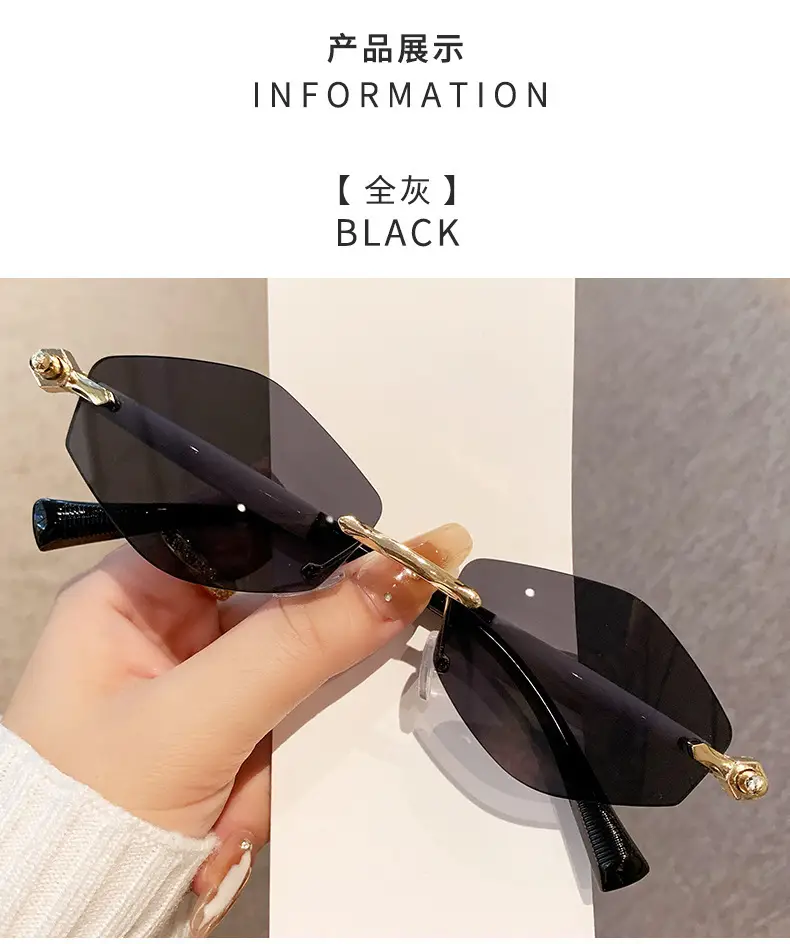 European Rhombus Frameless Sunglasses with Literary Design — feature 11