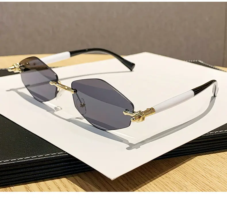 European Rhombus Frameless Sunglasses with Literary Design — feature 12