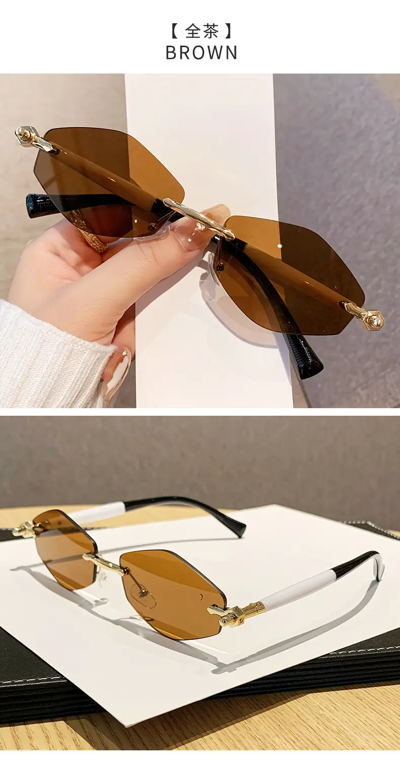 European Rhombus Frameless Sunglasses with Literary Design — feature 13