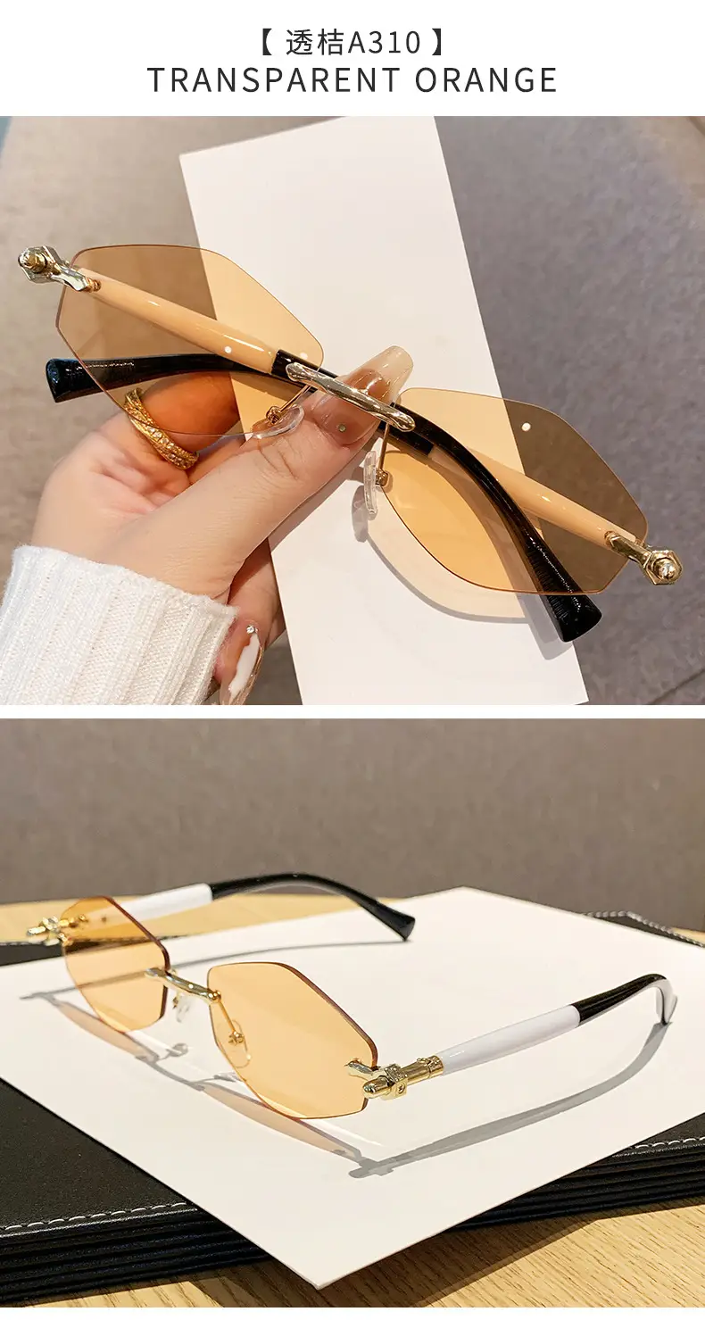 European Rhombus Frameless Sunglasses with Literary Design — feature 14