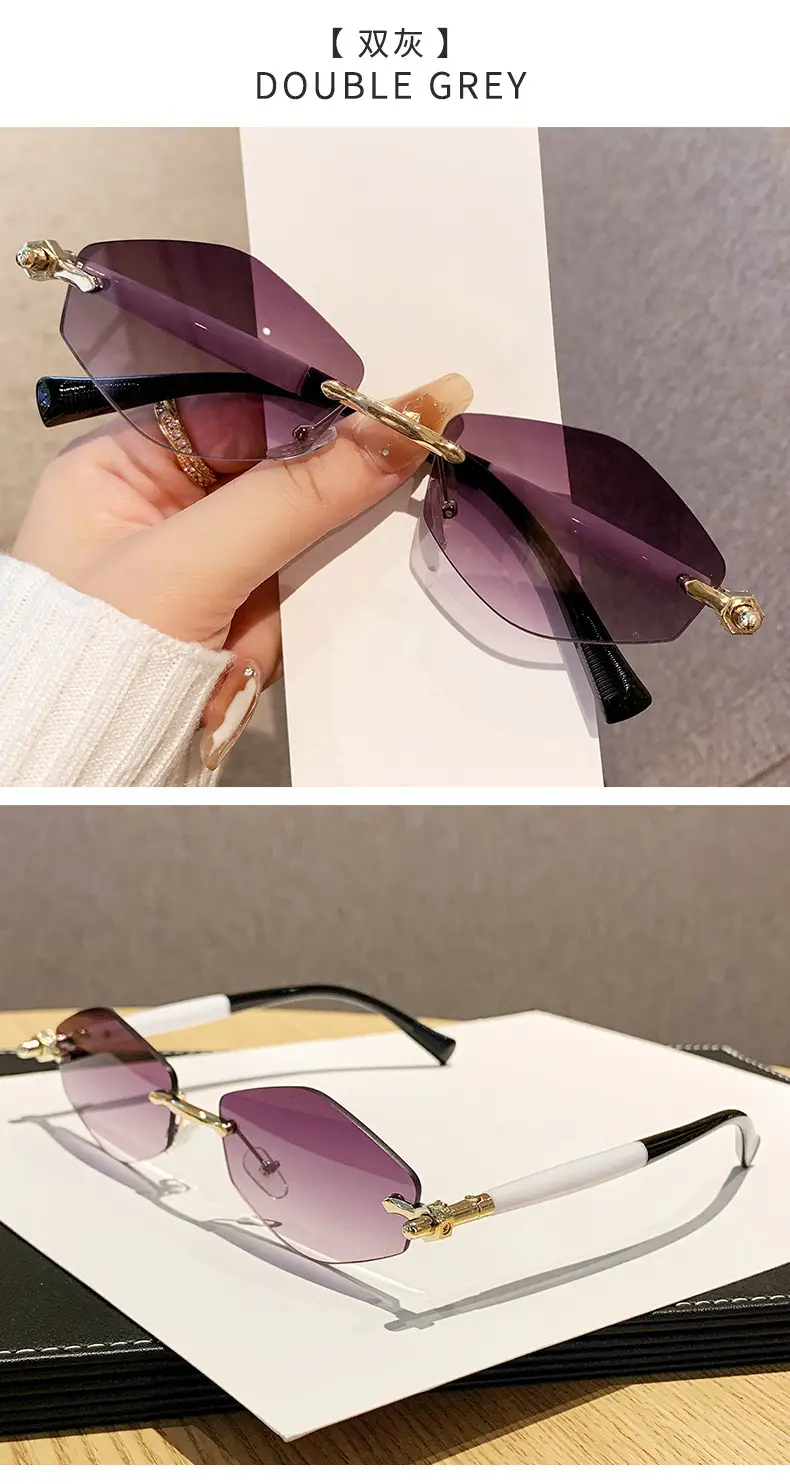 European Rhombus Frameless Sunglasses with Literary Design — feature 15