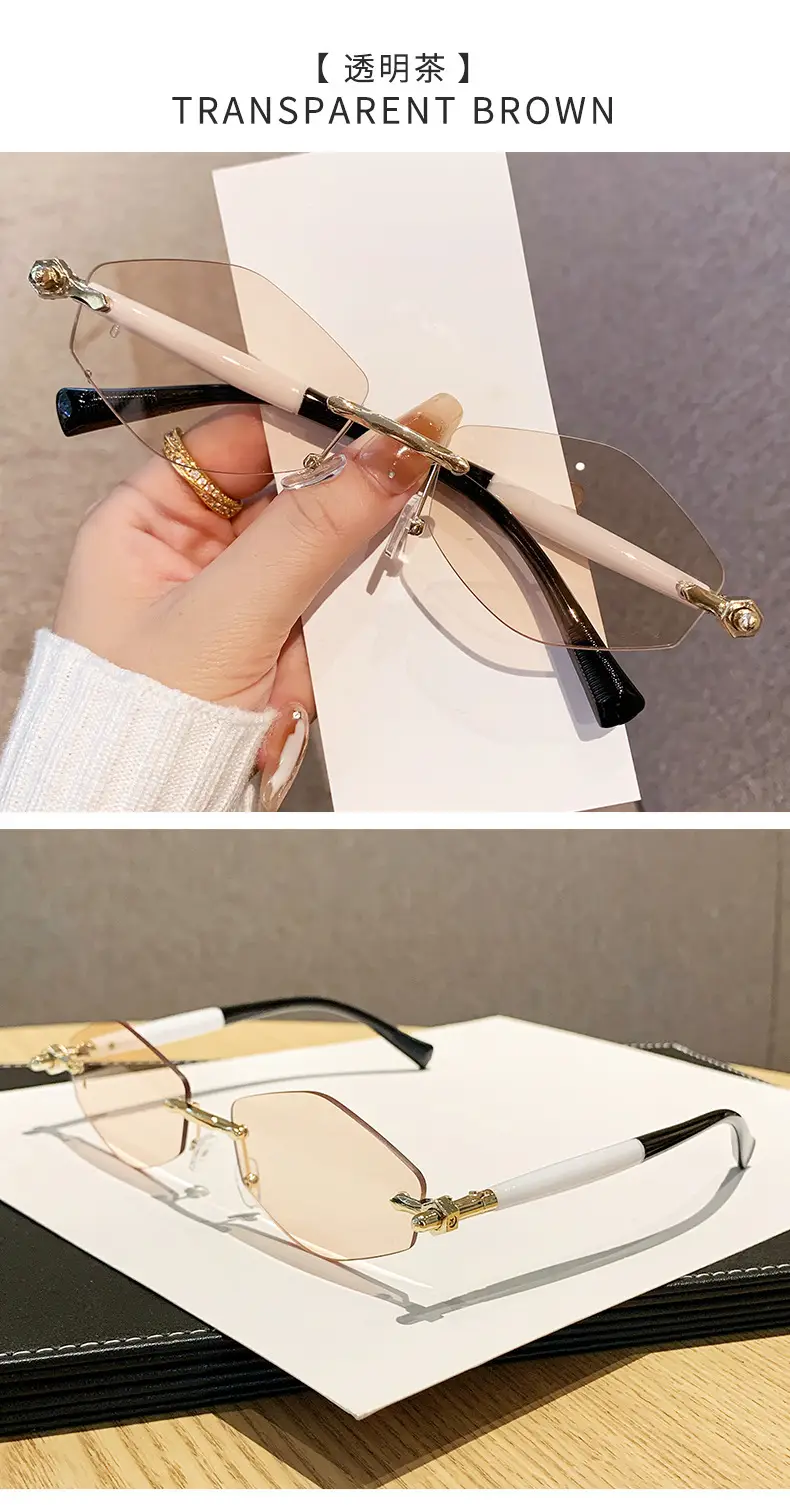 European Rhombus Frameless Sunglasses with Literary Design — feature 16