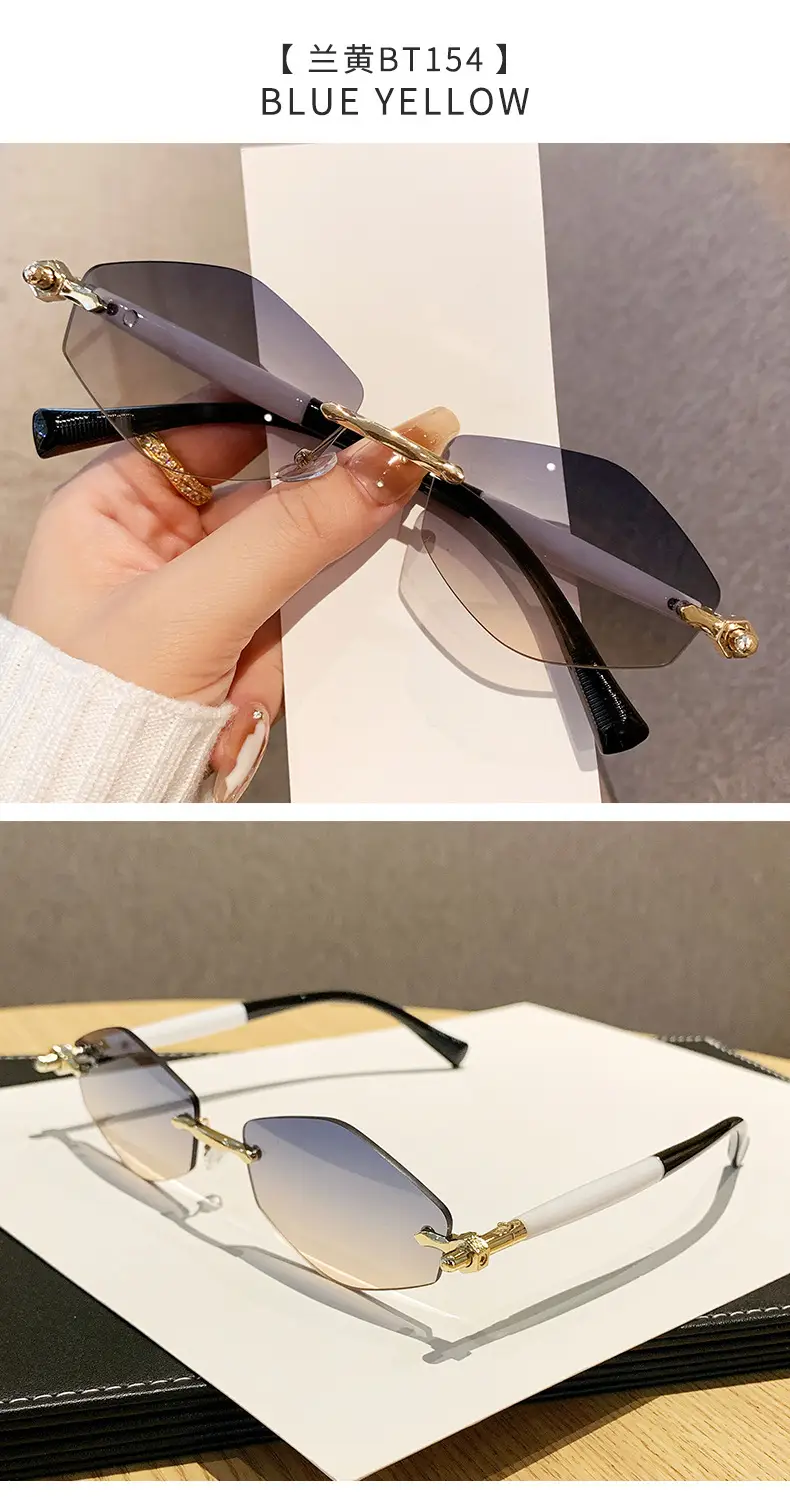 European Rhombus Frameless Sunglasses with Literary Design — feature 17