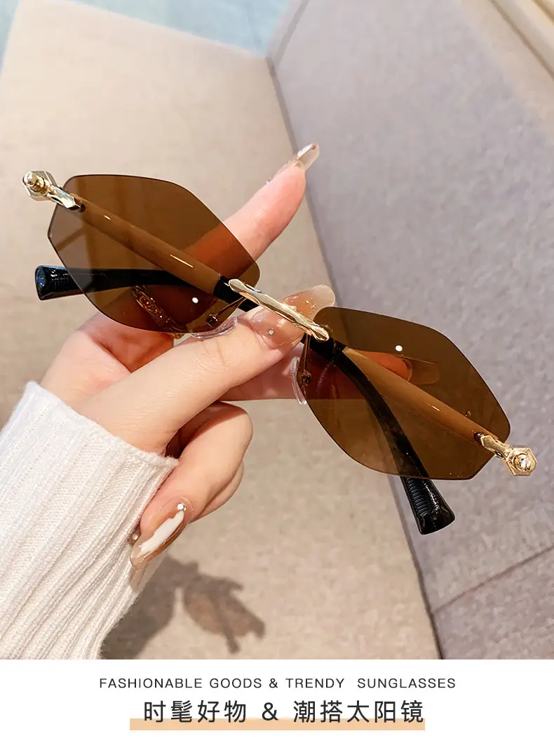 European Rhombus Frameless Sunglasses with Literary Design — feature 5