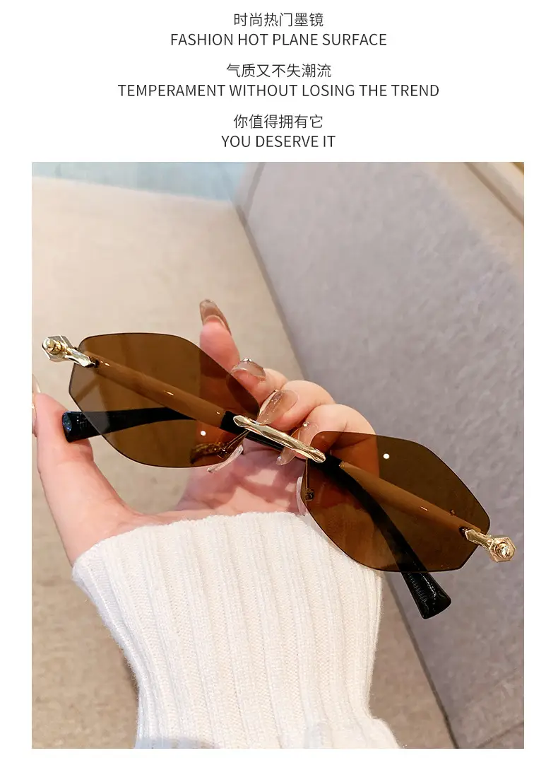 European Rhombus Frameless Sunglasses with Literary Design — feature 6