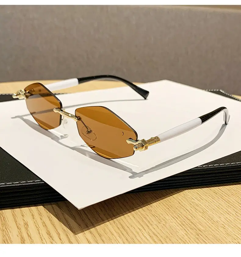 European Rhombus Frameless Sunglasses with Literary Design — feature 7