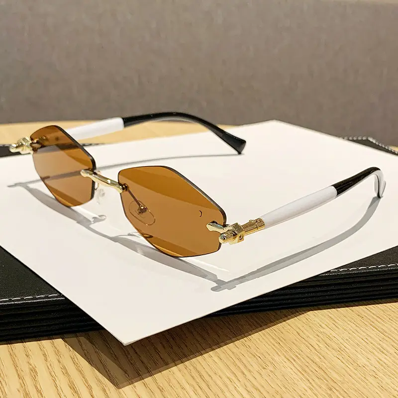 European Rhombus Frameless Sunglasses with Literary Design
