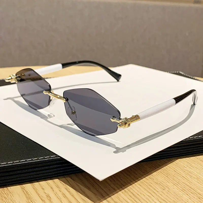 European Rhombus Frameless Sunglasses with Literary Design - Image 2