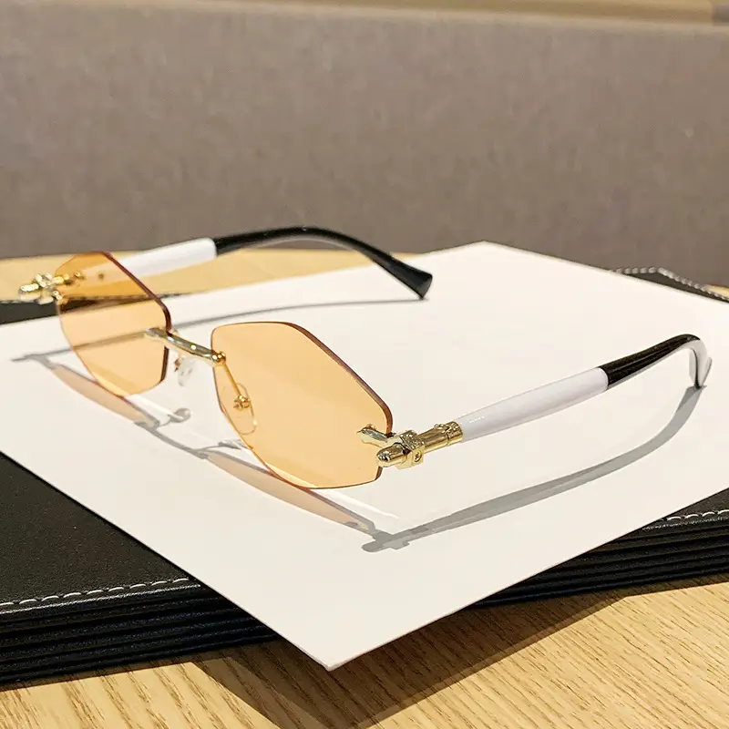 European Rhombus Frameless Sunglasses with Literary Design - Image 5