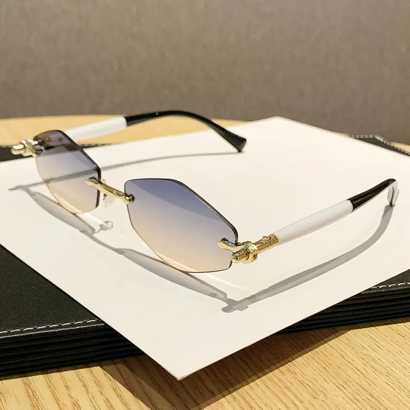 European Rhombus Frameless Sunglasses with Literary Design - Image 6
