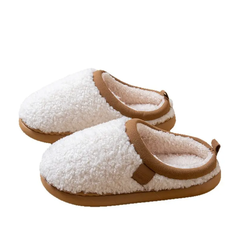 New Autumn and Winter Warm Home Women's Shoes Plush Couple Cotton Slippers Solid Color Indoor Slippers Comfortable and Simple