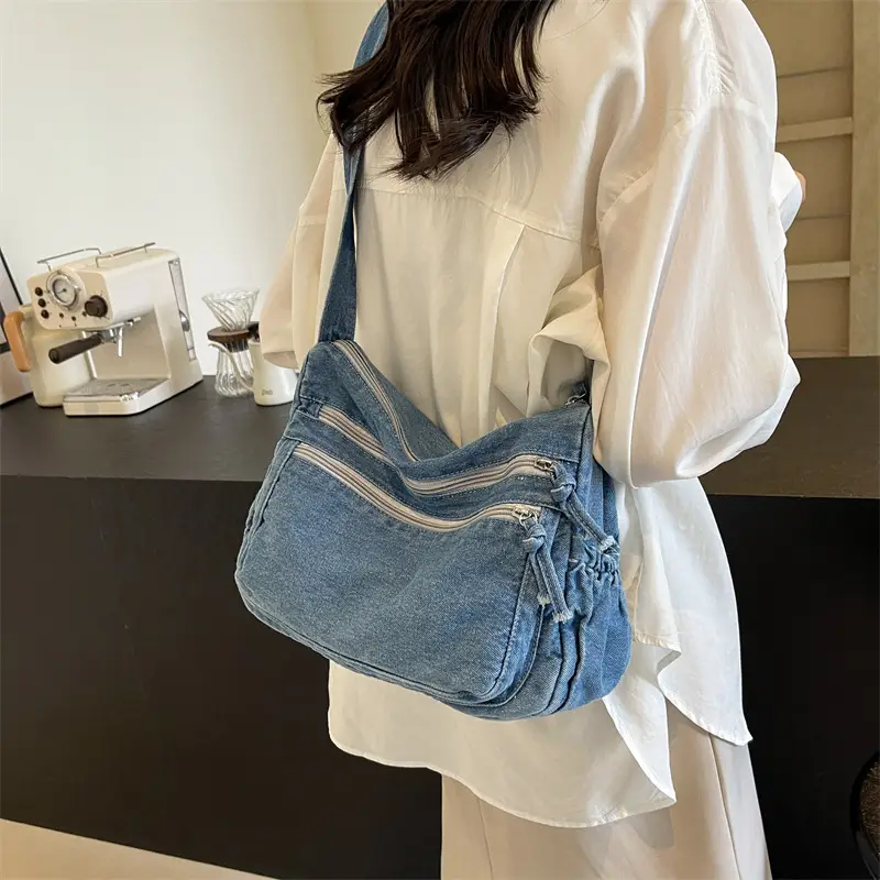 Denim Retro Shoulder Bag Large Capacity Women Travel Literary Luggage - Image 4