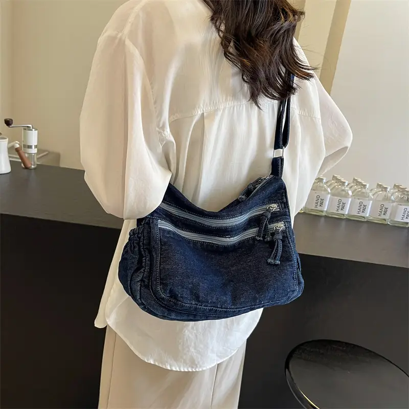Denim Retro Shoulder Bag Large Capacity Women Travel Literary Luggage - Image 6