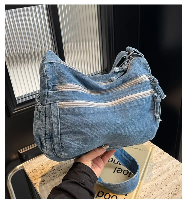 Denim Retro Shoulder Bag Large Capacity Women Travel Literary Luggage — feature 1