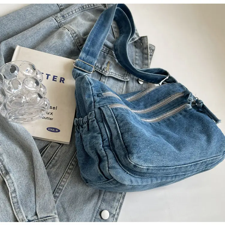 Denim Retro Shoulder Bag Large Capacity Women Travel Literary Luggage — feature 10