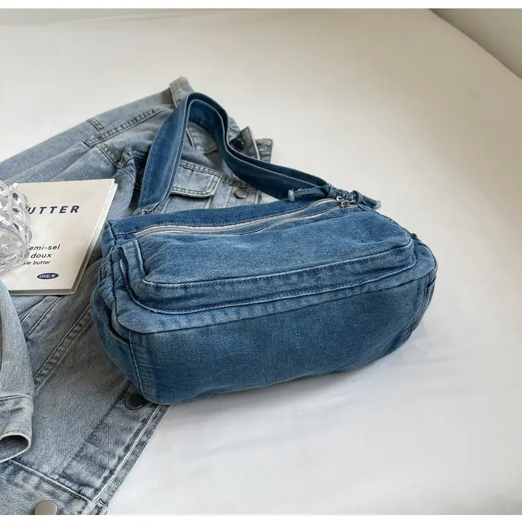 Denim Retro Shoulder Bag Large Capacity Women Travel Literary Luggage — feature 11