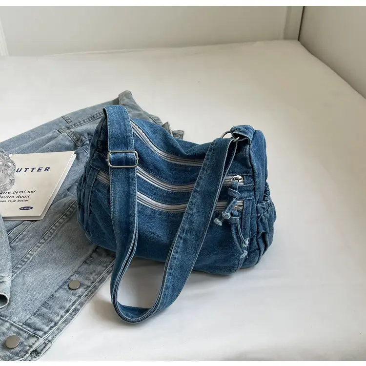 Denim Retro Shoulder Bag Large Capacity Women Travel Literary Luggage — feature 13