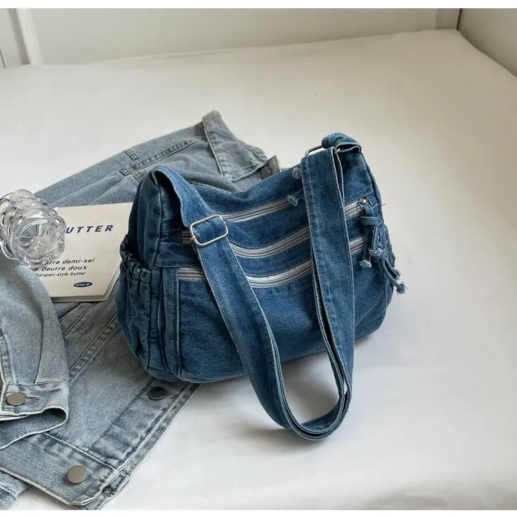 Denim Retro Shoulder Bag Large Capacity Women Travel Literary Luggage — feature 14