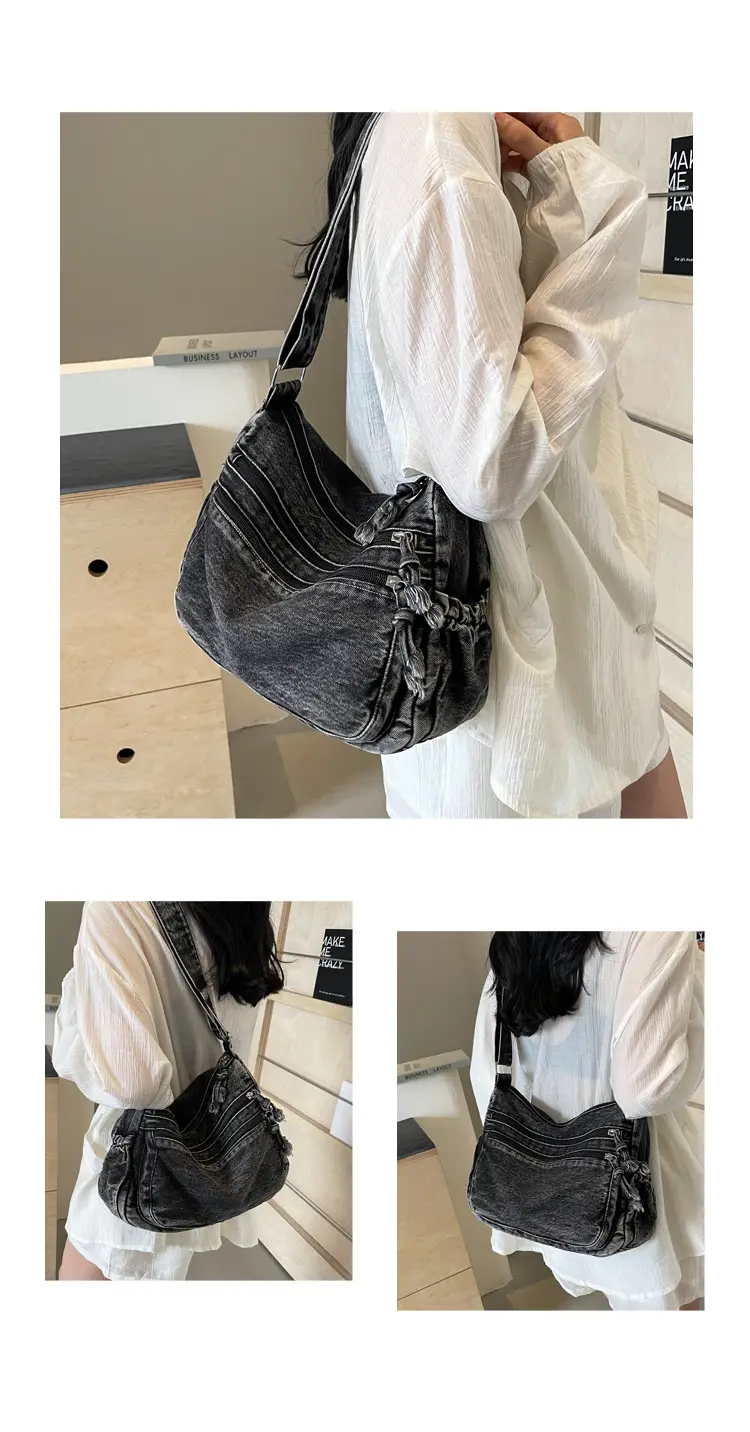 Denim Retro Shoulder Bag Large Capacity Women Travel Literary Luggage — feature 16