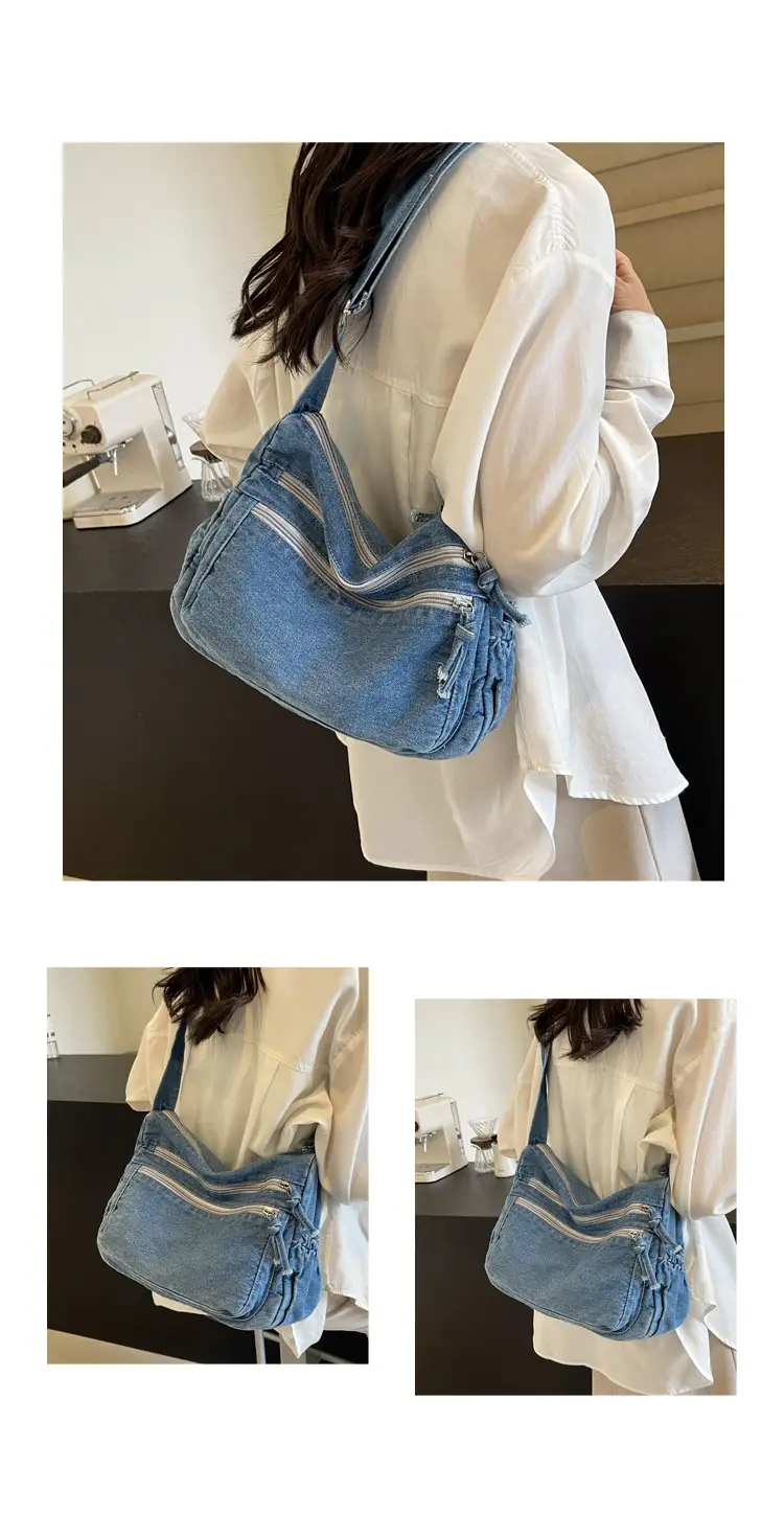 Denim Retro Shoulder Bag Large Capacity Women Travel Literary Luggage — feature 17