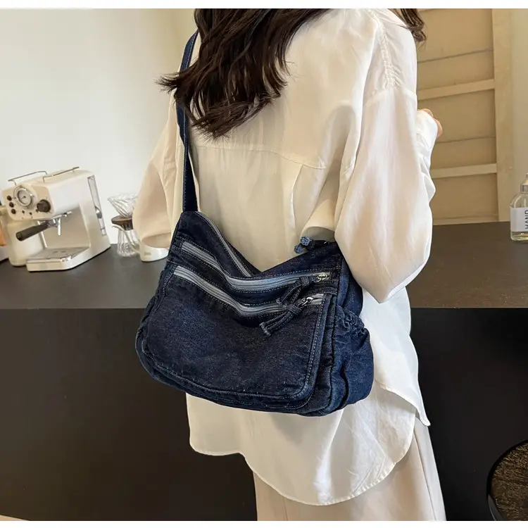 Denim Retro Shoulder Bag Large Capacity Women Travel Literary Luggage — feature 19