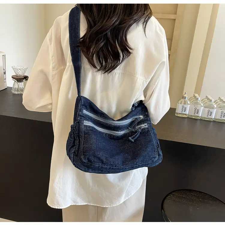 Denim Retro Shoulder Bag Large Capacity Women Travel Literary Luggage — feature 21