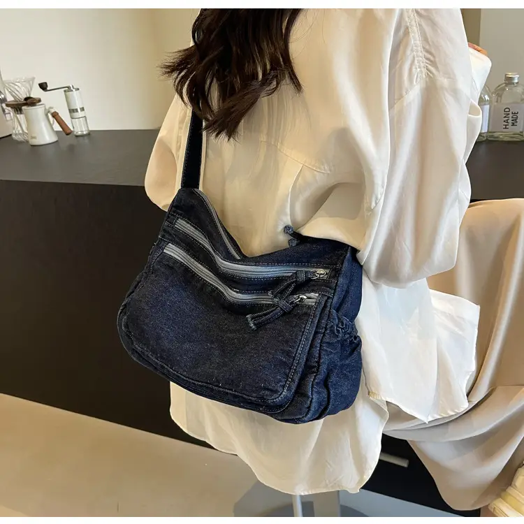 Denim Retro Shoulder Bag Large Capacity Women Travel Literary Luggage — feature 22