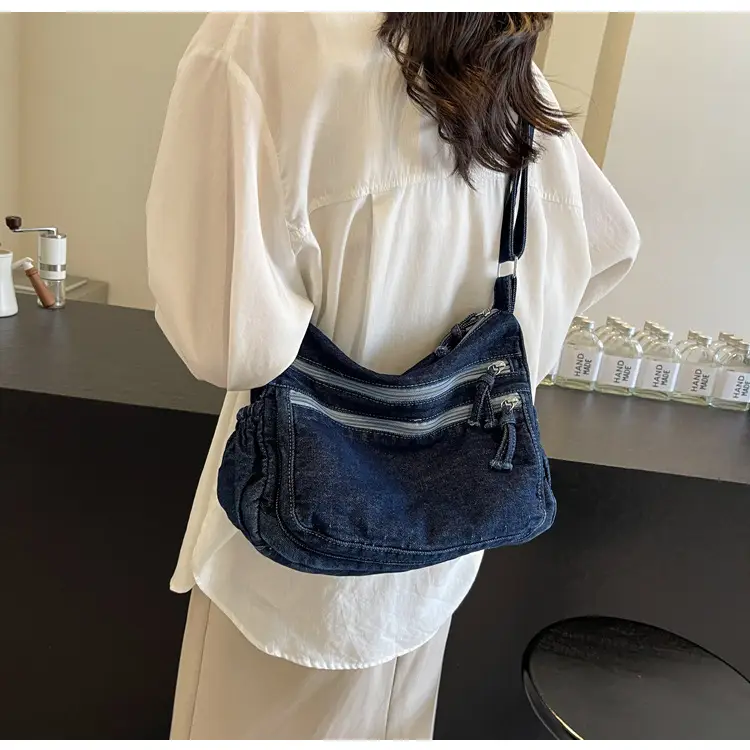 Denim Retro Shoulder Bag Large Capacity Women Travel Literary Luggage — feature 23