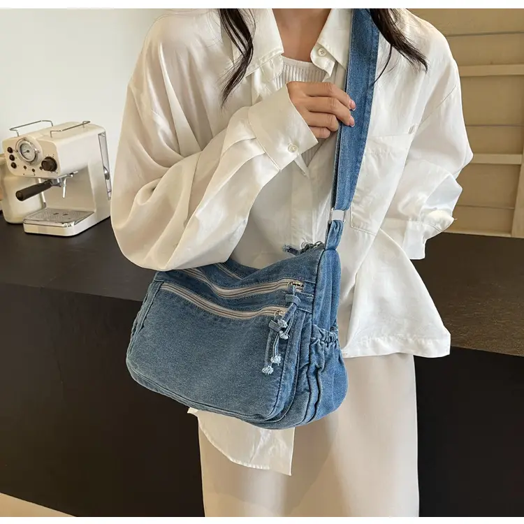 Denim Retro Shoulder Bag Large Capacity Women Travel Literary Luggage — feature 25