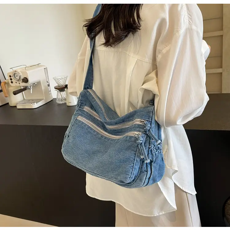 Denim Retro Shoulder Bag Large Capacity Women Travel Literary Luggage — feature 26