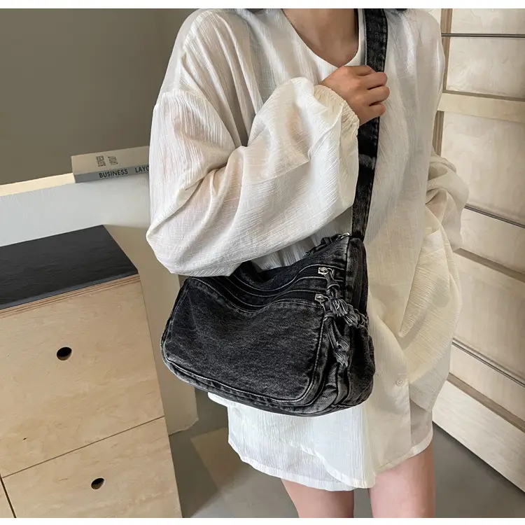 Denim Retro Shoulder Bag Large Capacity Women Travel Literary Luggage — feature 29