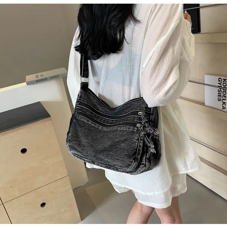 Denim Retro Shoulder Bag Large Capacity Women Travel Literary Luggage — feature 30