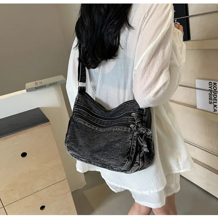 Denim Retro Shoulder Bag Large Capacity Women Travel Literary Luggage — feature 31