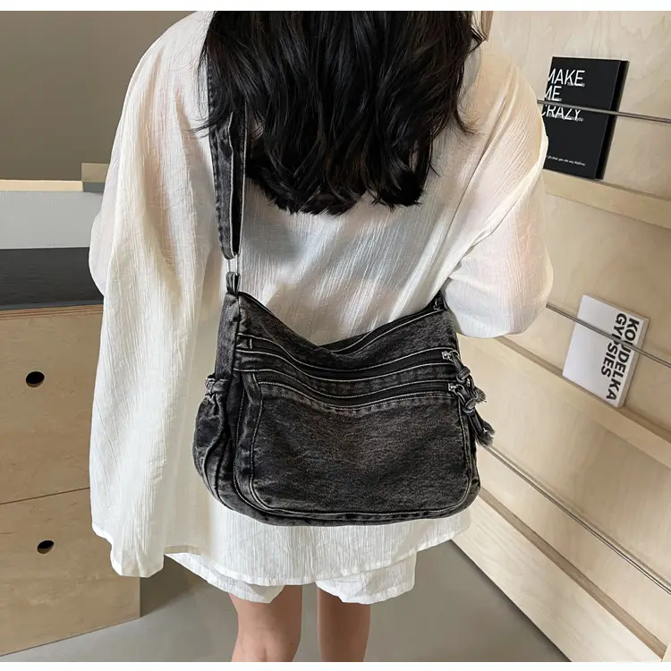 Denim Retro Shoulder Bag Large Capacity Women Travel Literary Luggage — feature 32