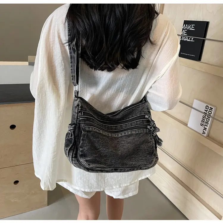 Denim Retro Shoulder Bag Large Capacity Women Travel Literary Luggage — feature 33