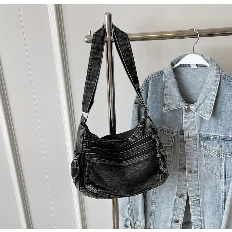 Denim Retro Shoulder Bag Large Capacity Women Travel Literary Luggage — feature 35