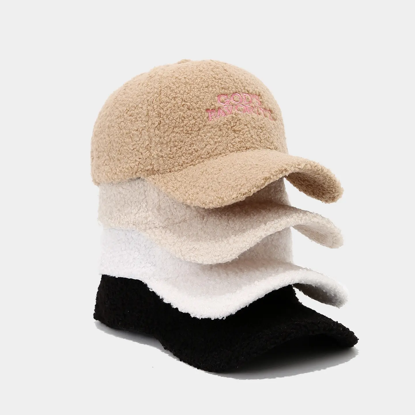 White Teddy Velvet Baseball Cap with "Gods Favorite" Embroidery - Image 5