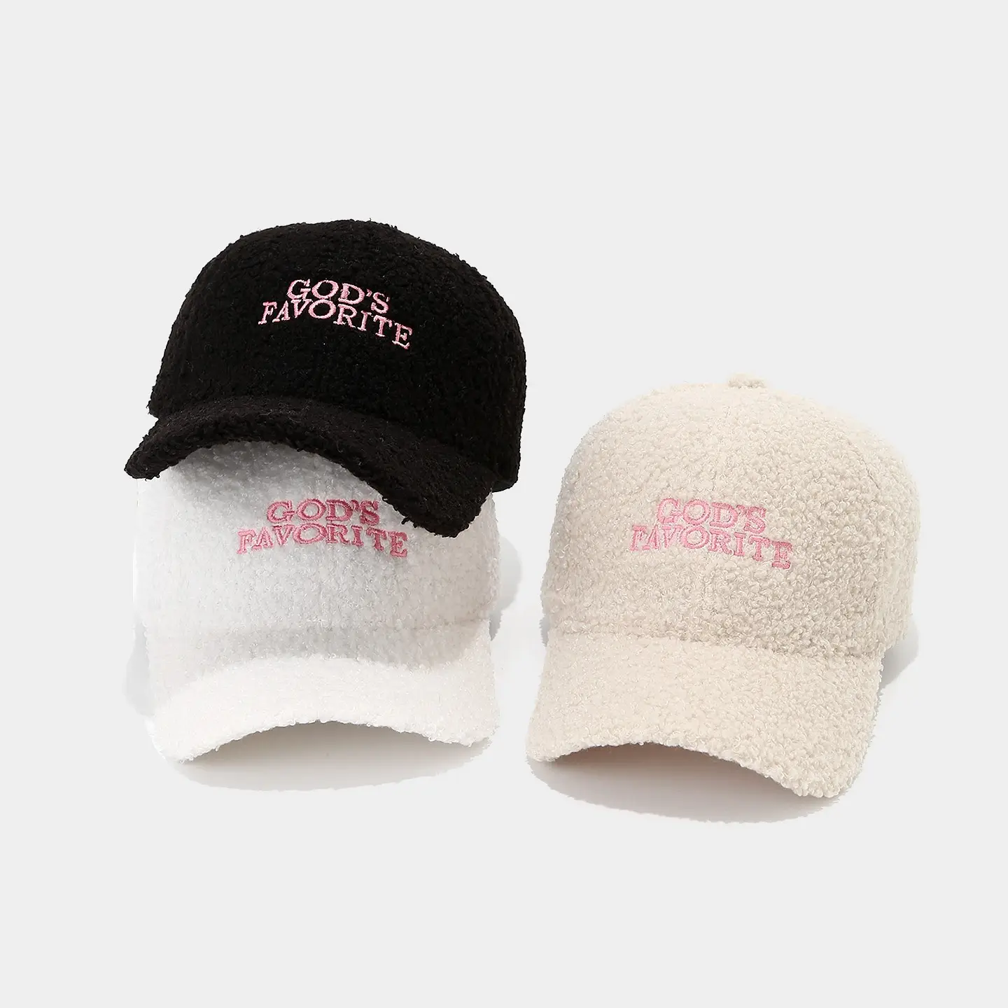 White Teddy Velvet Baseball Cap with "Gods Favorite" Embroidery - Image 6