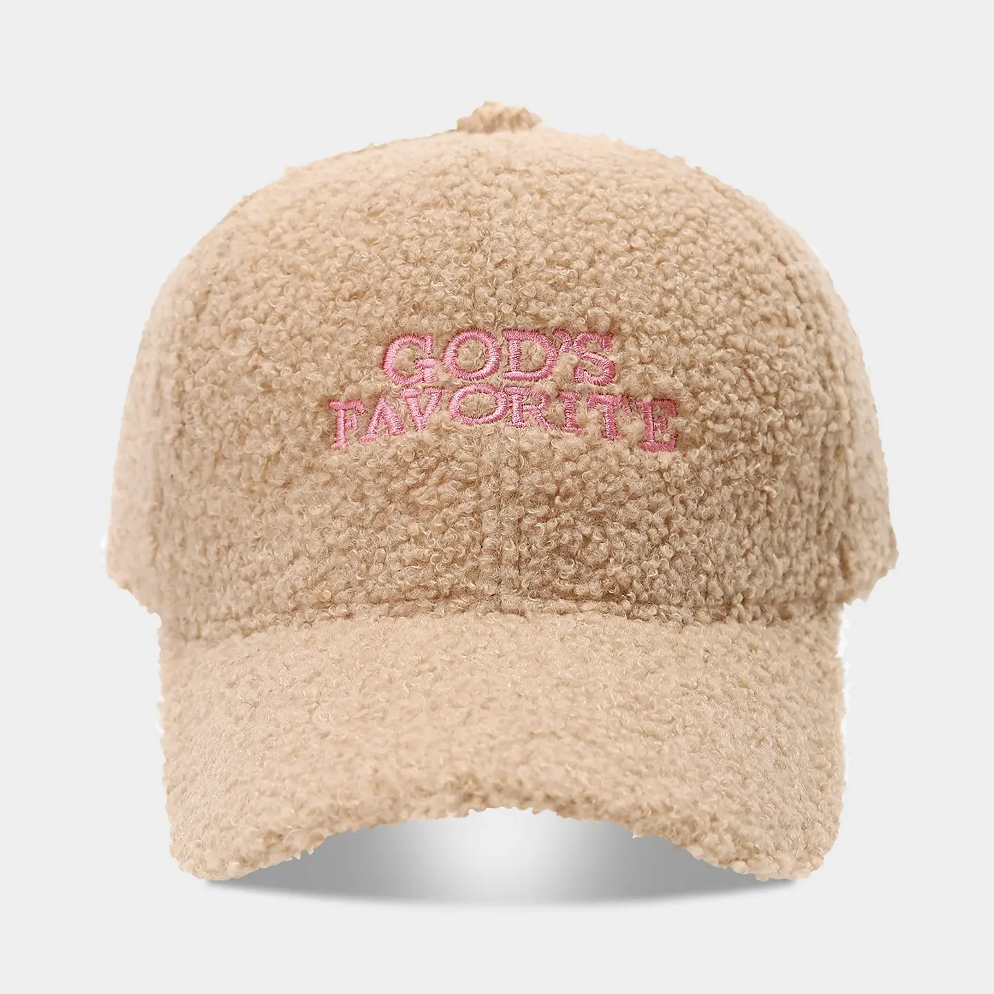 White Teddy Velvet Baseball Cap with "Gods Favorite" Embroidery - Image 4