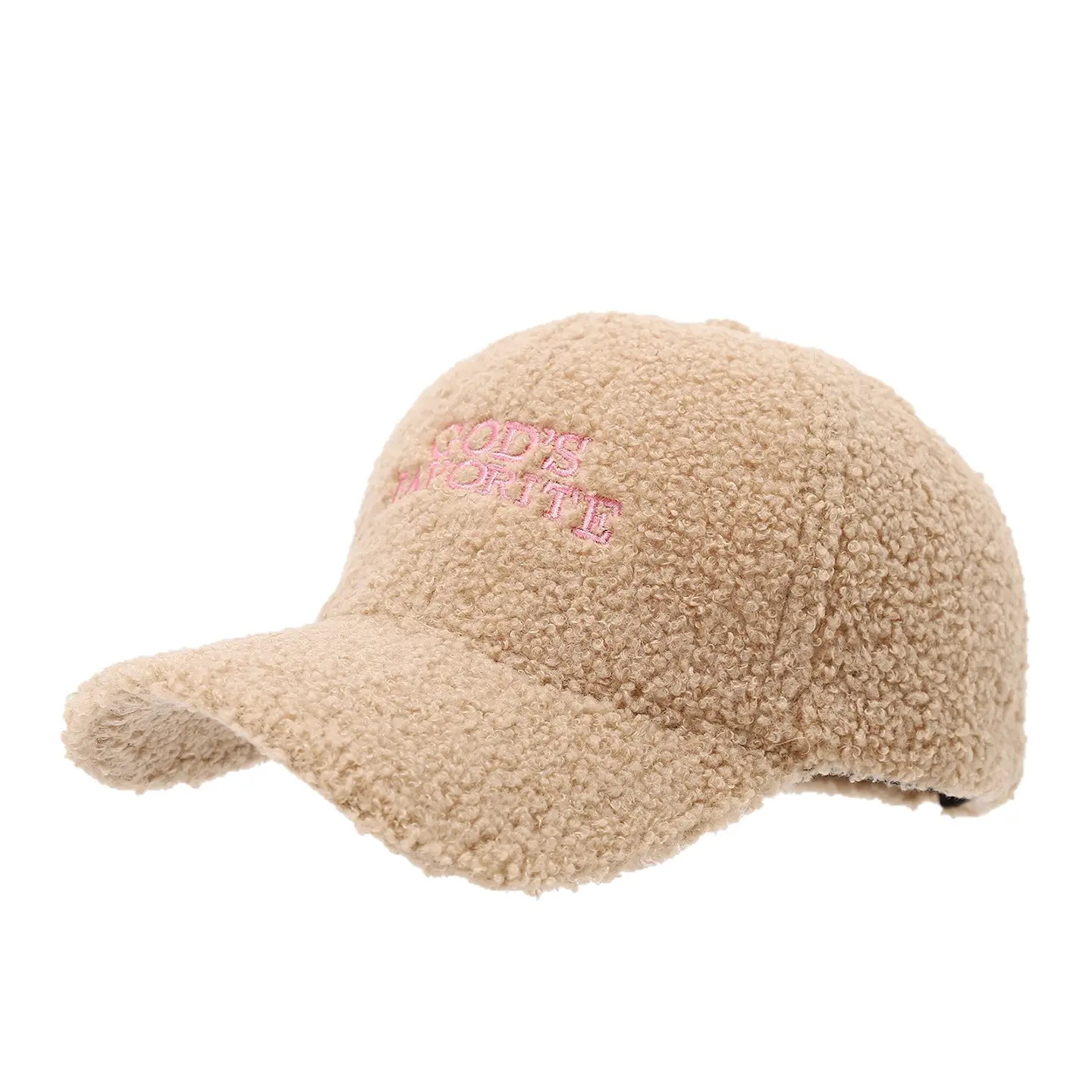 White Teddy Velvet Baseball Cap with "Gods Favorite" Embroidery - Image 7