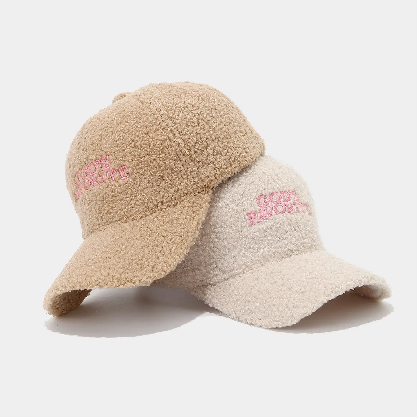 White Teddy Velvet Baseball Cap with "Gods Favorite" Embroidery — feature 3