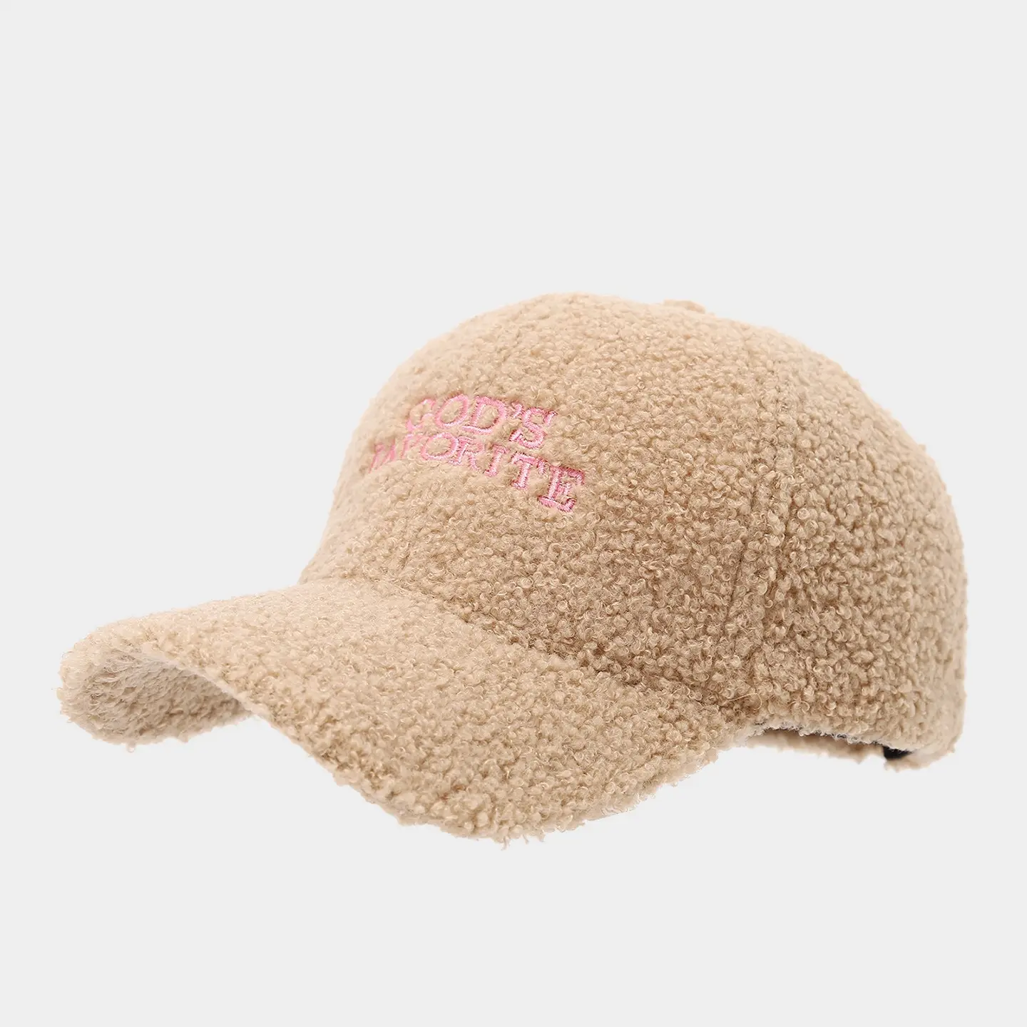 White Teddy Velvet Baseball Cap with "Gods Favorite" Embroidery — feature 8