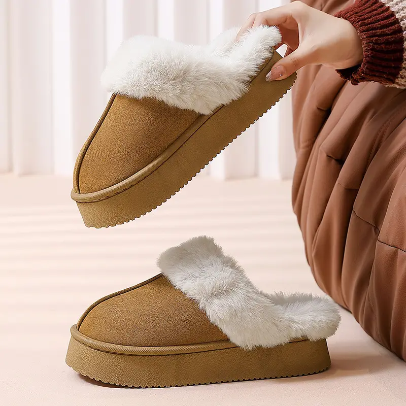 4cm Thick-Soled Slippers for Women, Autumn and Winter, Internet Celebrity Style, Indoor Non-Slip, Women's Warm Furry Slippers, Men's Winter Wholesale - Image 21